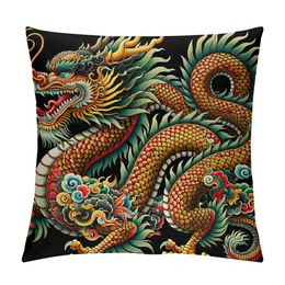 (RB) Asian Tiger Dragon Art Throw Pillow Case,Asian Style Decorations, Ethnic Chinese Gift,Chinese Style Decor, Asian Calligraphy Kanji Pillows Cover for Sofa Couch Bed