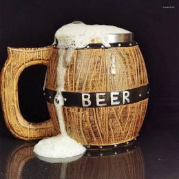 Mugs Creative Wooden Barrel Modeling Stainless Steel Resin Beer Steins Large Capacity Wine Mug Personality Bar