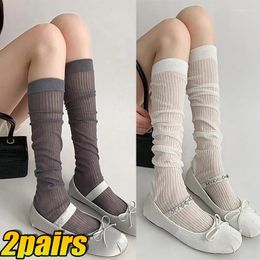 Women Socks 1/2pairs JK Sweet Spring Summer Japanese Girls Knitted Black White Ins Fashion Thin Transparent Loose Calf Sockings