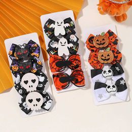 Hair Accessories 4PCS/Set Halloween Girl Hair Clips Ghost Skull Pumpkin Hairpin Festival Party Funny Baby Hair Accessories for Kid Hairclip Gift Y240529