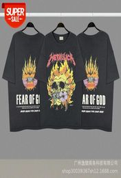 Flame Skull VINTAGE rock band retro old washed short-sleeved T-shirt #fu5J9813369