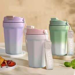 Water Bottles Stainless Steel Insulated Coffee Mug With Ceramic Coating Travel Leakproof Lid Straw Thermo Cup For Cold Beverage