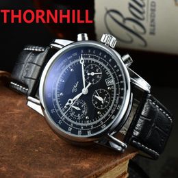All dials working Stopwatch Mens Watch 40mm Nice Designer Super Luxury Watches Calendar Black Brown Leather High quality Man wristwatch 237e