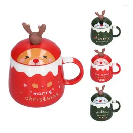 Mugs Coffee Cup Christmas Ceramic 450ml With Lid Spoon For Kitchen Bedroom Office