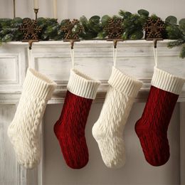 New 18 Inches Large Size Cable Knitted Stocking Gifts Bag 2024 Acrylic Fiber Jacquard Personalized Christmas Stockings Ornaments Xmas Home Fireplace Decorations
