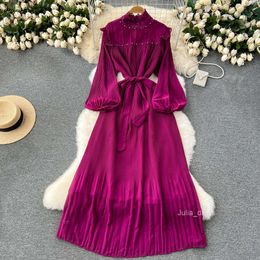 French haute couture dress high-end light luxury niche studded wooden ear collar slim fit long chiffon dress