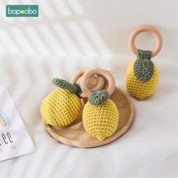 1pc Baby Crochet Rattles Fruits Lemon Rattle Toy Wood Ring Baby Teether Rodent Infant Gym Mobile Rattles born Educational Toy 240529