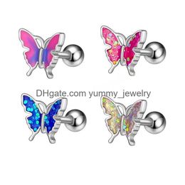 Tongue Rings Rainbow Sequins Butterfly Piercing Barbell 14G Surgical Steel Bars Tounge Ring Uni Jewellery Drop Delivery Body Dhwg5