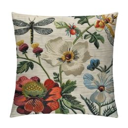 Spring Flower Dragonfly Throw Pillow Covers Summer Botanical Decorative Pillowcase Cushion Covers Soft Pillow Cases for Sofa Couch Bed Car Bedroom Spring Decor