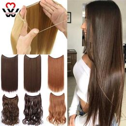 Hair Wefts MANWEI 24 inch natural hair invisible thread synthetic hair extension without clip with secret thread easy to connect halo hair Q240529