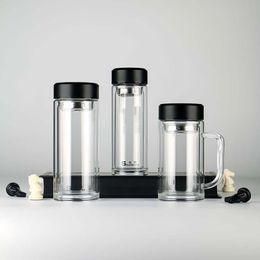 Drinkware doppia tazza di vetro borosilicato alto, tazza semplice della moda, tazza d'acqua per auto, ufficio commerciale