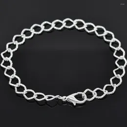 Link Bracelets DoreenBeads Zinc Alloy Textured Lobster Clasp Curb Chain Silver Color DIY Making Jewelry Gifts 20cm Long 12PCs