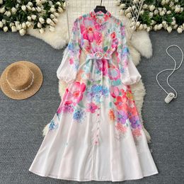 Fanhua series womens dress high-end and exquisite vacation long dress slim waist and large swing French vacation dress