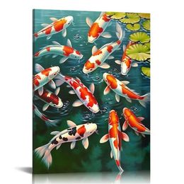 Feng Shui Neun Koi Fisch Lucky Landscape Poster Malerei auf Leinwand Wandkunst Wohnzimmer Dekoration Wohnkultur