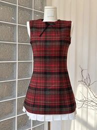 Harajuku Sweet Red Checkered A-Line Dress Sleeveless Womens Spring/Summer Coquette Frocks Gyaru 90s Japanese Fashion 240520