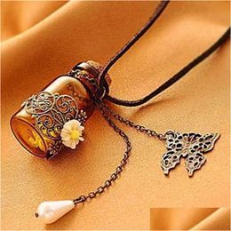 Anhänger Halskette Vintage Wunsch pro Flasche mit Gänsetuch Halskette für Frauen ätherische Öl Diffusor Glasschild Schmetterling Aromatherapie Dhruj