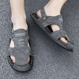 Summer 2024 Sandals Leather Men's Anti-odor Soft Sole Anti-slip Casual Dual-use Bea d7c