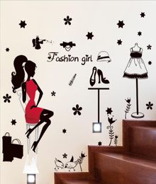 Modern Fashion Sexy Girl Stickers Window Showcase Red Dress Woman Wall Sticker Waterproof Furniture Stikers PVC5537058
