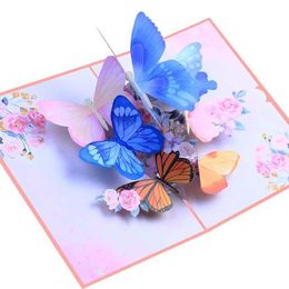 Gift Cards 3D Pop Up Butterfly Card Birthday Greeting Card Wedding Souvenirs Gift Postcard Butterfly Dancing In The Flowers Thank You Card d240529