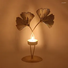 Candle Holders Golden Leaf Wrought Iron Cup Hollow Romantic Candlelight Dinner Holder Home Decoration Ornaments
