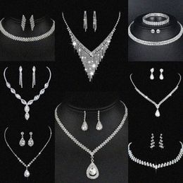 Valuable Lab Diamond Jewelry set Sterling Silver Wedding Necklace Earrings For Women Bridal Engagement Jewelry Gift W4Ga#