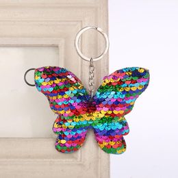 20pcs Sequin Butterfly Key Chains Keyring Glitter Sequins Crafts Pendant Party Gift Car Decor Girl Bag Ornaments Kids Toy Keychain Ring 240V