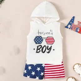 Clothing Sets EWODOS Baby Boy 4th Of July Outfits Cute Letter Print Hooded Tank Tops Elastic Waist Striped Shorts Infant Toddler Summer Set