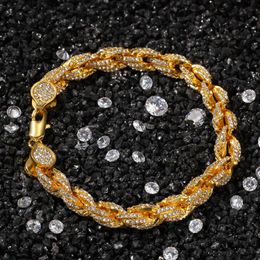 Fashion Mens Gold Bracelets High Quality Iced Out Twist Chain Bracelet Hip Hop Jewelry 330W