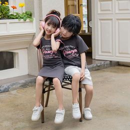 Mom Daughter Dress Women Dresses Parent-child Matching Korea Clothes Family Brother Sister Outfit Dad Son T Shirts Couple Look