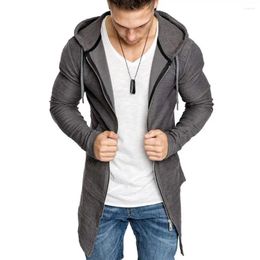 Men's Trench Coats Casual Men Coat Autumn Winter Pure Colour Mid-length Hooded Streetwear Jacket For Daily Wear