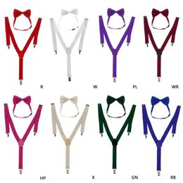 Fashion 1 Set Unisex Adjustable Y-Back Suspenders Bow Tie Clip-On Braces Elastic Wedding For Men Women 11 Colors Neck Ties 285g