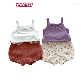 Clothing Sets 0-3Y Kids Clothes Set Baby Girls Summer Strap Tank Tops Suit Sleeveless Solid Colour T-shirt Floral Shorts Children