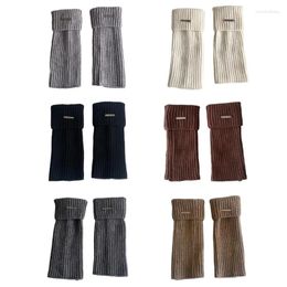 Women Socks Ribbed Knit Slouchy Japanese Harajuku Y2K Metal Label Turn Cuff Long Boot Stockings Streetwear