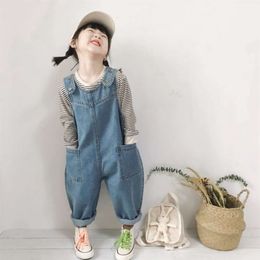 7346 Pasek Dzieci Autumn Nowy prosty mody dżinsowe spodnie Suspants Casual Denim BIB Scossuit L2405