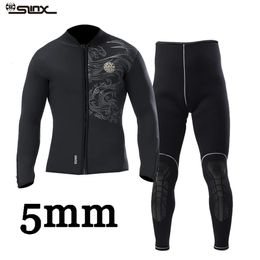 Slinx 5mm diving suit jacket and pants mens chloroprene rubber diving kit surfing underwater clothing front zipper 240509