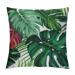Tropical Palm Leaf Throw Pillow Covers Green Banana Leaves Print Pillow Case Hawaiian Plant Outdoor Decorative Pillowcase for Patio Deck Couch Bed Sofa Home