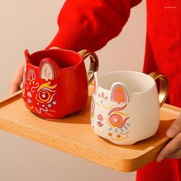 Mugs Year Stereo High Appearance Level Mug Large Capacity Girl Ceramic Cup Couple Water Annual Meeting With Hand Gift