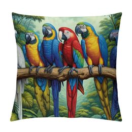 Throw Pillow Covers Watercolor Rectangle Abstract Colored Bird Green Parrot Pattern Home Decorative Pillowcase Super Soft Throw Pillow Case Cushion Cover (H)