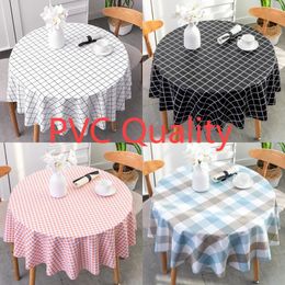 Round Grid Pvc Printed Tablecloth Waterproof Oil-proof Anti-Scalding Table Cloth Coffee Kitchen Dining Table Colth Cover Mat 240529