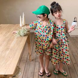 Summer Boys Shorts 2ps Girl's Flower Dress Breta e sorella Set L2405