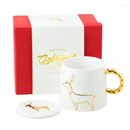Mugs Ceramic Nordic Large Capacity Mug Golden Elk Christmas Breakfast Milk Coffee Tea Home Office Water Cup Creative Drinkware