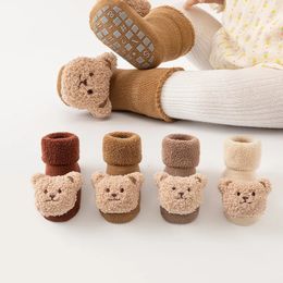 Cute Cartoon Bear Baby Socks For Boys Girls Winter Soft Cotton Anti Slip Solid born Toddler Sock Kids Thicken Socken 240529