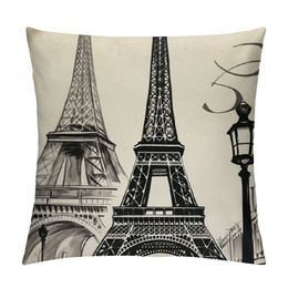 Paris Square Throw Pillow Case Decorative Durable Eiffel Tower Throw Pillow Covers for Couch Sofa Bed Living Room Cushion Slip Cover