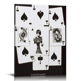 Funky Poker Art Ace of Clubs Canvas Wall Art, Trendy Black and White Lucky You Aesthetics Posters, Playing Card Wall Decor for Casino Theme Party Room