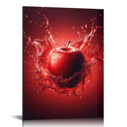 Decoração de parede de cozinha Arte da tela, tela de fruta de maçã vermelha impressão para decoração da sala de jantar, pintura de cozinha contemporânea de frutas para decoração