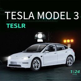 Diecast Model Cars 1 24 Tesla Model3 Alloy Model Car Metal Diecast Toy Car Simulation Sound Light Collection Toy For Children Birthday Kids Gifts