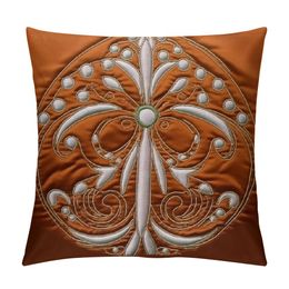 European Cushion Cover Luxury Home Decorative Floral Rectangle Throw Pillow Case Pillowcase for Couch Bed Living Room, Orange and White