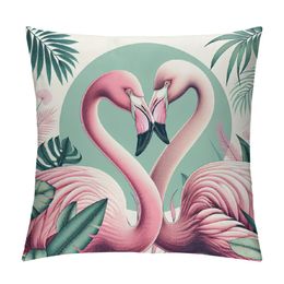 Flamingos Throw Pillow, Soft Tropical Leaves Flowers Bird Pillowcase Home Decorative Pillow Cases Cover Double Sided Cushion Covers for Indoor Outdoor Bedroom Car