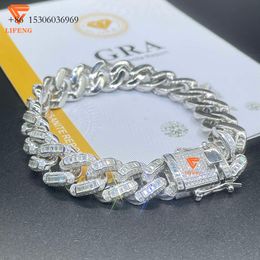 Lifeng Jewellery 14Mm VVS Moissanite Baguette Cuban Link Bracelet Ice Out Hiphop S Sterling Diamond Bracelet