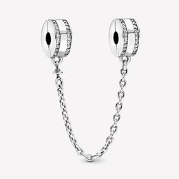 100% 925 Sterling Silver Logo Safety Chain Clip Charms Fit Original European Charm Bracelet Fashion Women Wedding Jewellery Accessories 270Y
